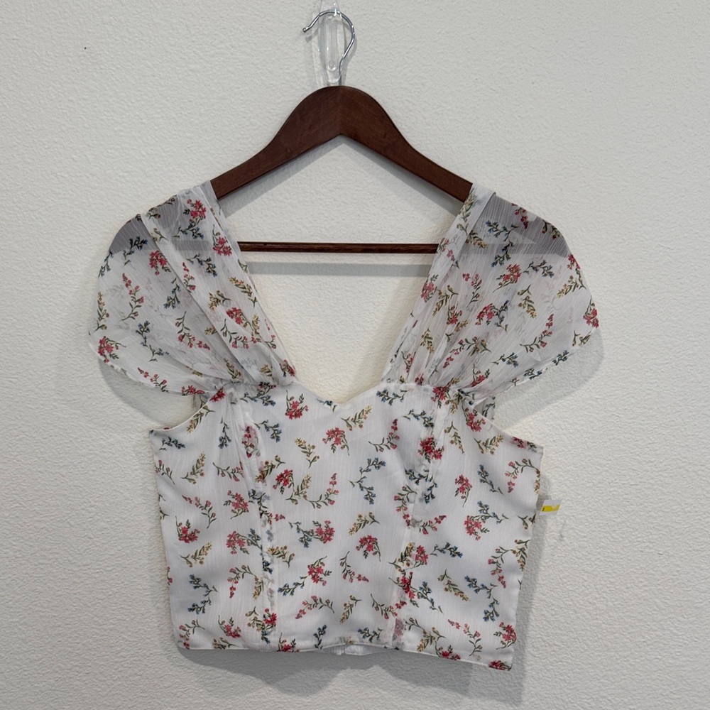 French Connection Floral Sheer Sleeve Blouse